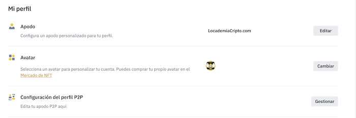 Perfil Apodo Avatar en Binance - LocademiaCripto.com