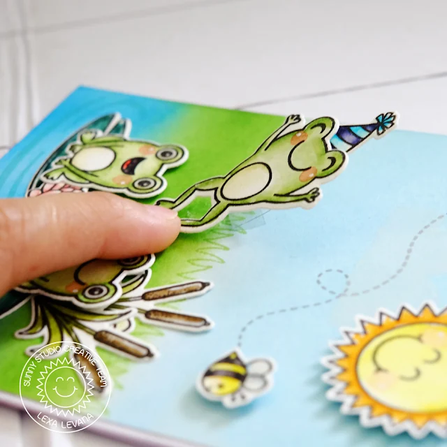 Sunny Studio Stamps: Froggy Friends Happy Birthday Wiggly Frog Card by Lexa Levana