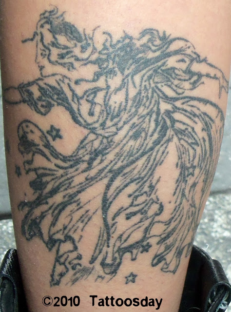 Both legs were tattooed at Rock Star Tattoos in Honolulu