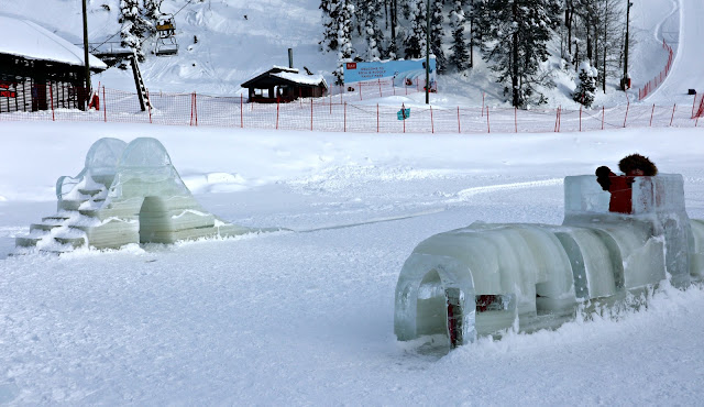 A slide and tunnel made entirely from ice. 