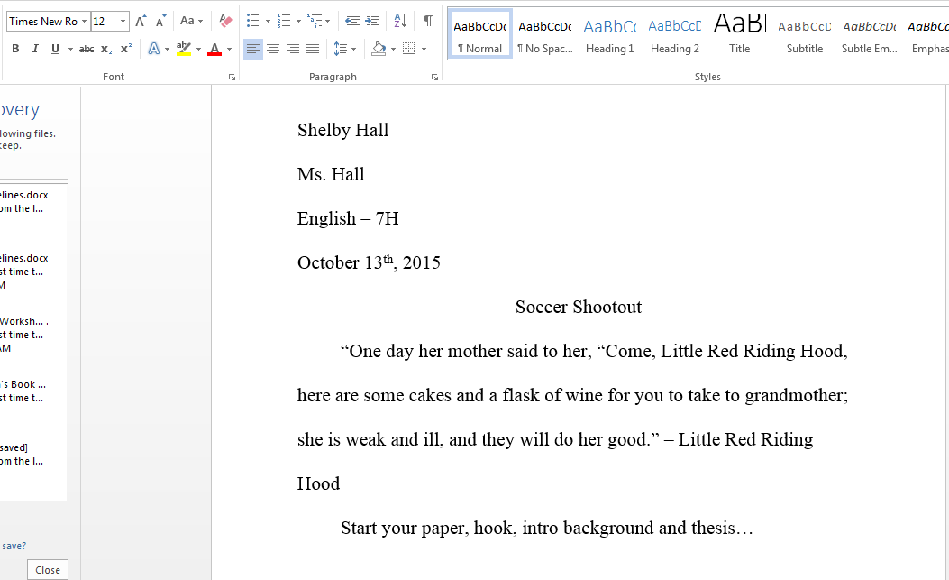 MLA Example for Narrative Essay