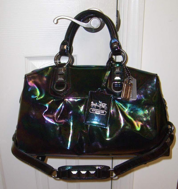 pizza-kei cute pizza kei cute oil slick rainbow bubble fashion look alternative fashion alt-fashion bag leather coach madison tote purse