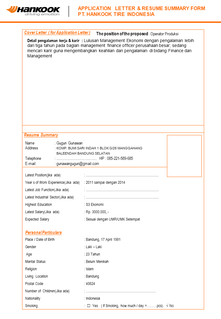 Contoh Cover Letter Mohon Kerja - Rommy 7081