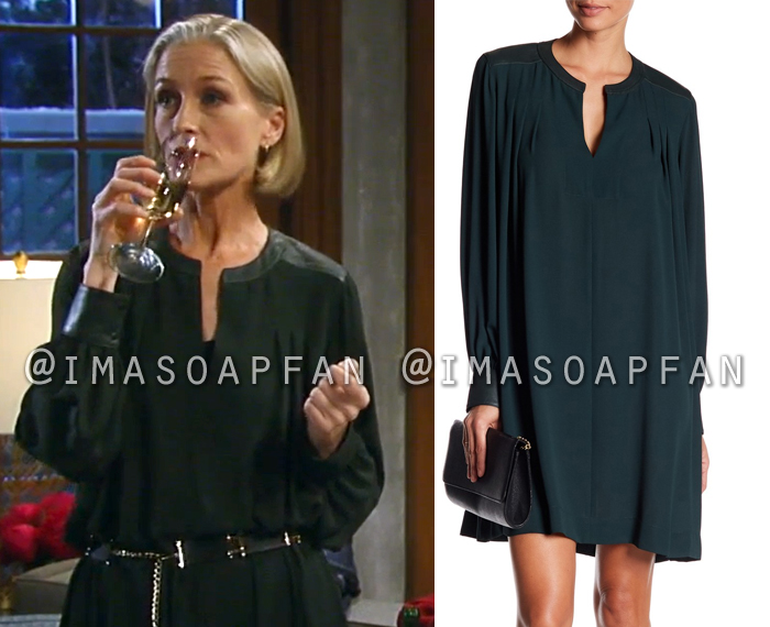 Cassandra Pierce, Jessica Tuck, Dark Green Split Neck Tunic Dress, General Hospital, GH