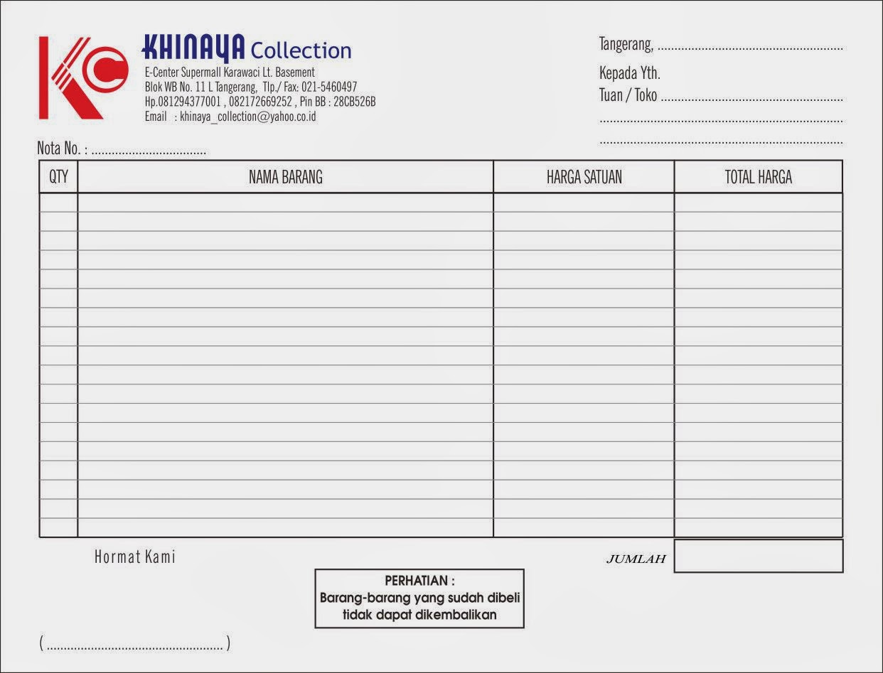 Percetakan Nota Faktur Jatake Tangerang: Form Nota Faktur