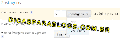 configuração das postagens do blog