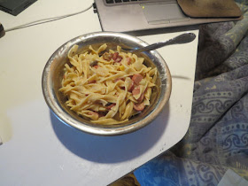 dinner with noodles in a bowl