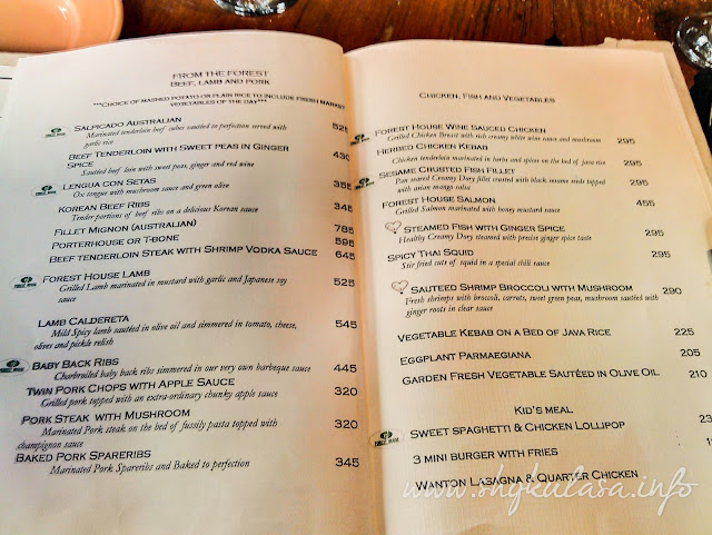 Forest House Bistro and Cafe Menu Prices