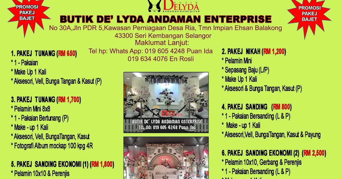 Butik Pengantin De Lyda Andaman: PAKEJ BAJET PELAMIN BAJU DAN MAKE UP 