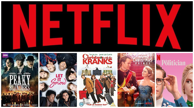 collage - Netflix logo, Peaky Blinders, Let It Snow, Christmas With The Kranks, The Christmas Prince, The Politician