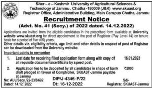 SKUAST Jammu Recruitment 2022 For Registrar Posts, Know How To Apply
