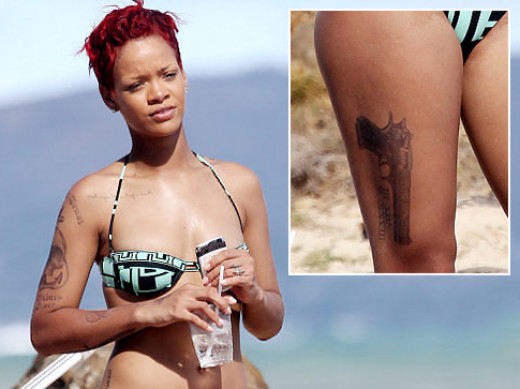 The first of my Gun Tattoos is Rihanna's new thigh Gun Tattoo
