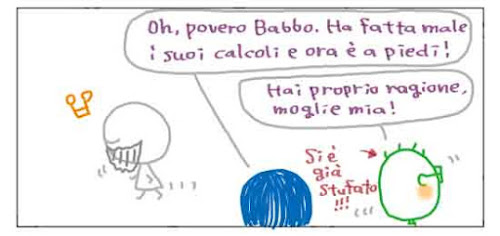 Oh, povero Babbo. Ha fatto male i suoi calcoli e ora è a piedi! Hai proprio ragione, moglie mia! Si è già stufato!!!