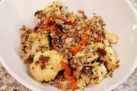 Spicy Roasted Cauliflower and Chicken Quinoa Bowl with Onion-Apple Puree