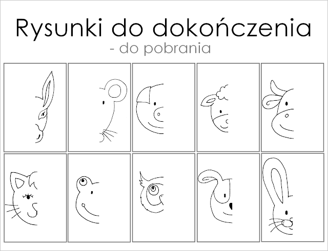 Rysunki do dokończenia dla dzieci - zwierzęta