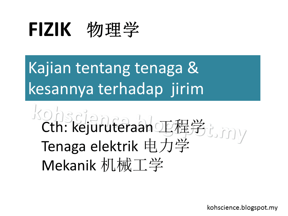 Explore to Koh's Science World ( Blog Sains): Bidang Sains