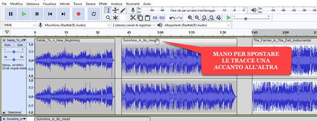 spostamento tracce audacity