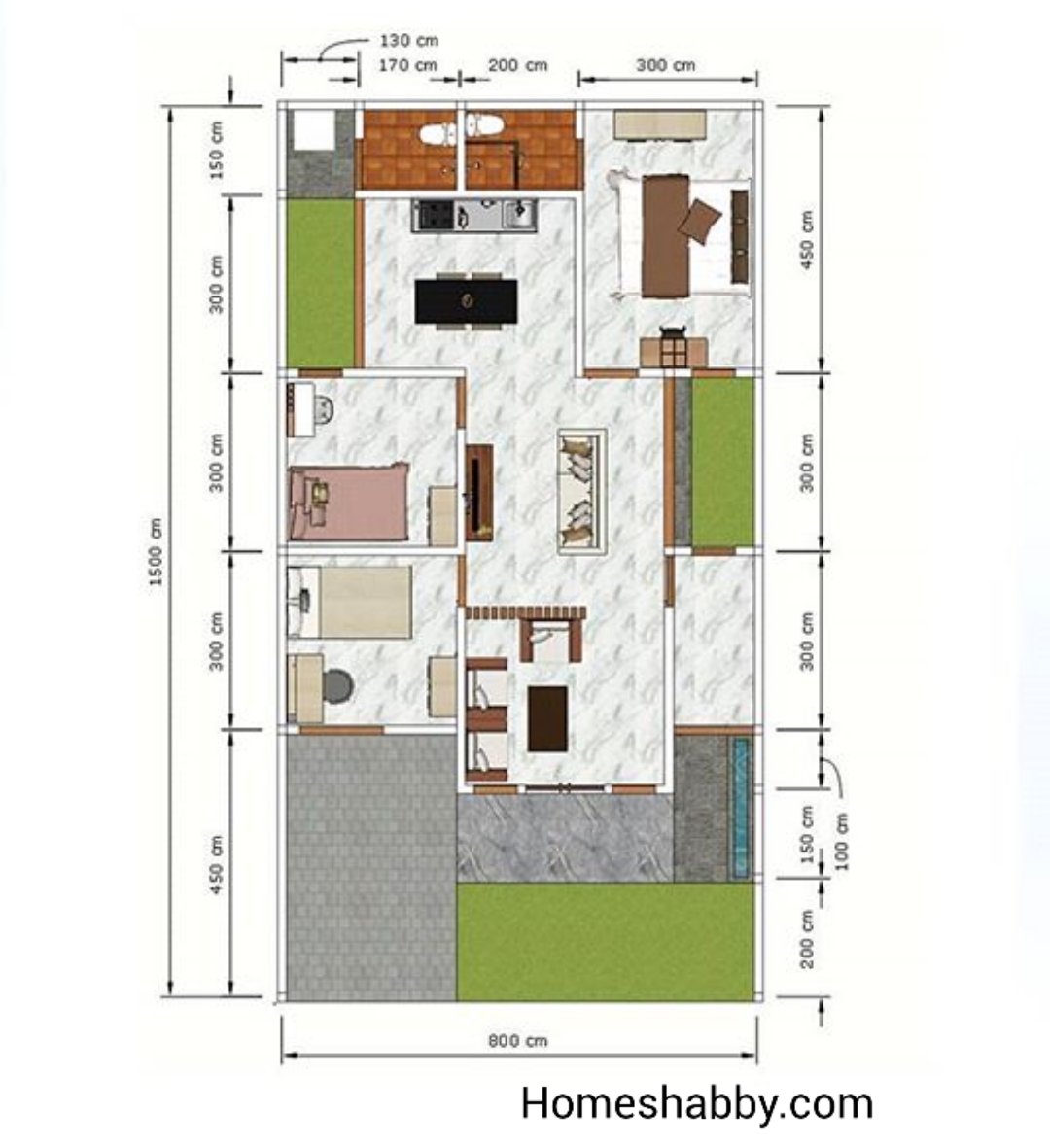 Desain Dan Denah Rumah Minimalis Ukuran 8 X 15 M Terdapat 3 Kamar Tidur Dengan Kombinasi Material Batu Alam Lebih Dingin Homeshabbycom Design Home Plans