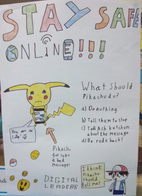 Handrawn internet safety poster, fetauring Pikachu