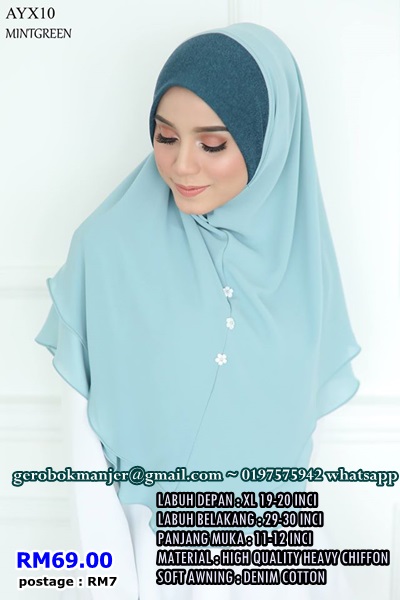 TUDUNG CHIFFON SOFT AWNING PLAIN XL AYRAA 2 LAYER