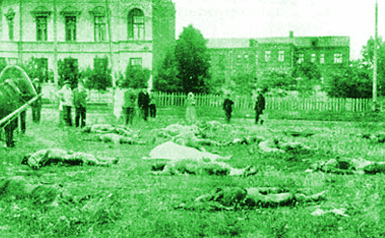 Excavation of Red Terror victims outside the headquarters of the Kharkov Cheka in Kharkov, Summer 1919