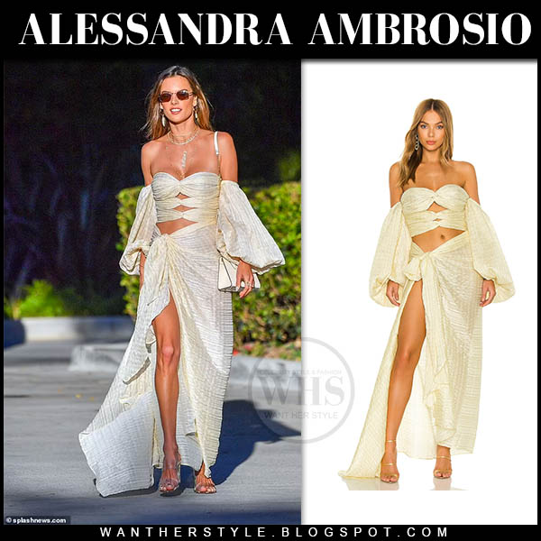 Alessandra Ambrosio in cream cutout crop top and cream wrap skirt