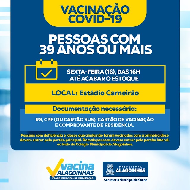 Prefeitura de Alagoinhas vacina pessoas com 39 anos ou mais