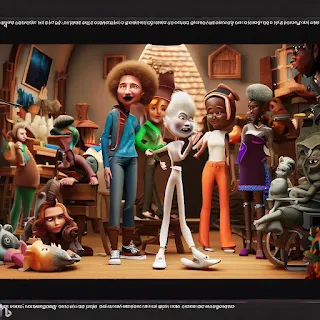 Screenshot of 3D Movie Maker showing a scene with some characters and models
