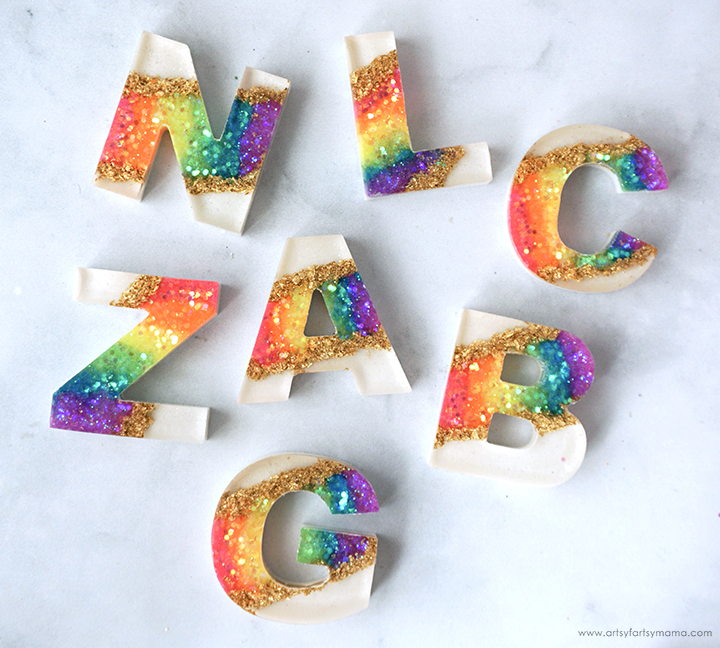 Resin Rainbow Geode Letter Keychain