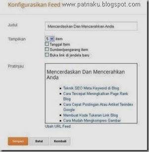 konfigurasi feed blogger