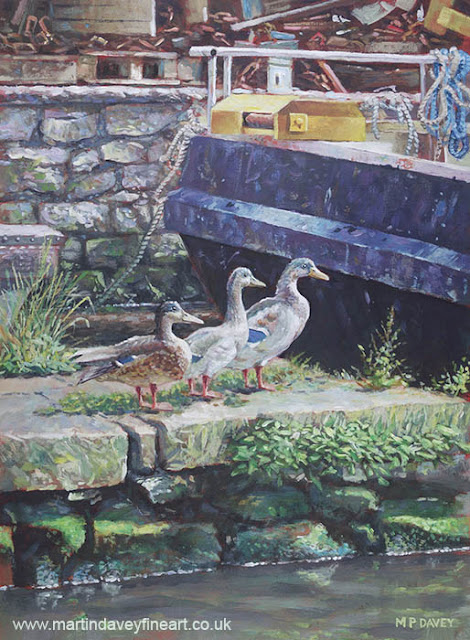 ducks on quay side art Dorset