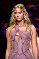 Karlie Kloss at the catwalk in Versace's Fall/Winter show during Paris Fashion Week