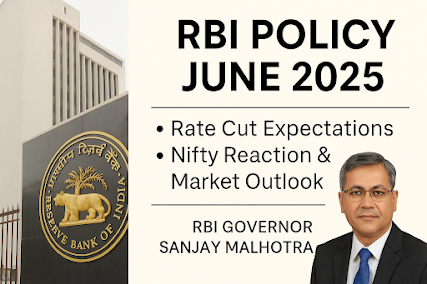 RBI Monetary Policy June 2025 infographic with repo rate cut scenarios and market reaction