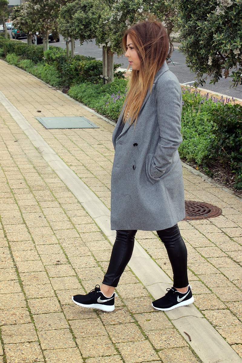 Zara Grey Coat OOTD, fashion blogger cape town, nike roshe run ootd ...