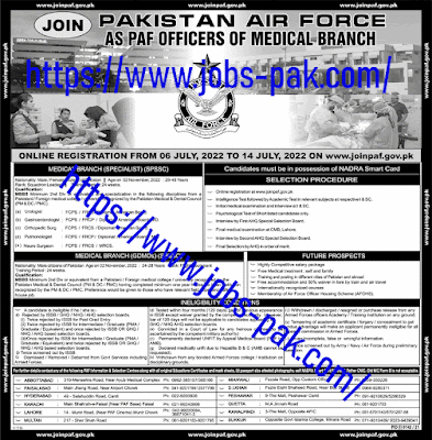 Pakistan Air Force (PAF)Medical Branch Jobs 2022