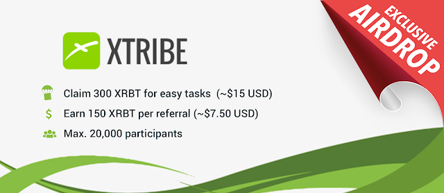 XTribe is airdropping 300 XRBT (~ $15) tokens 