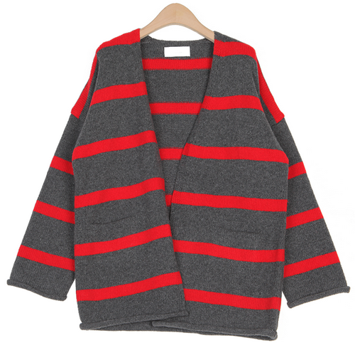 Roll-Up Striped Knit Cardigan