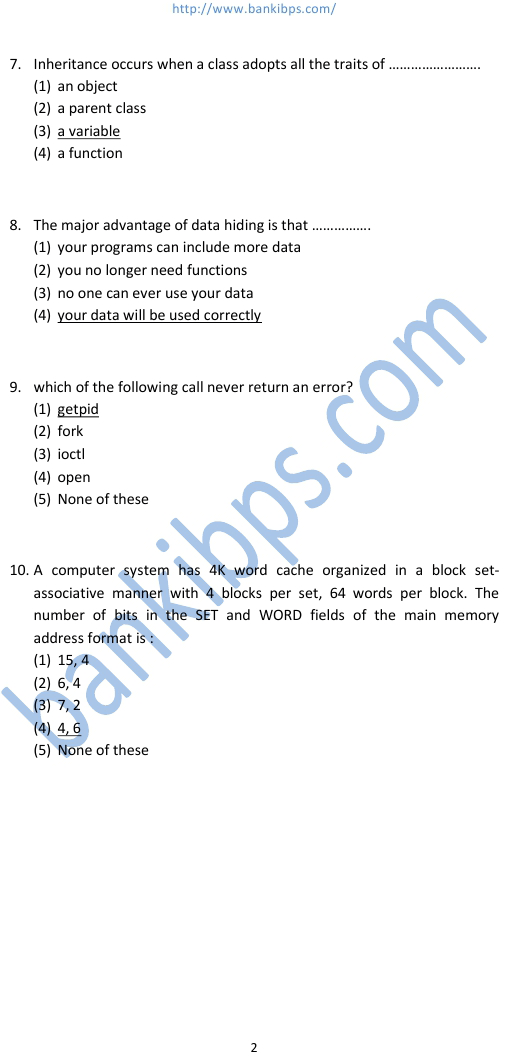 bank specialist officer question papers