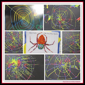 photo of: The Very Busy Spider Kindergarten Art Response (Eric Carle RoundUP at RainbowsWithinReach) 