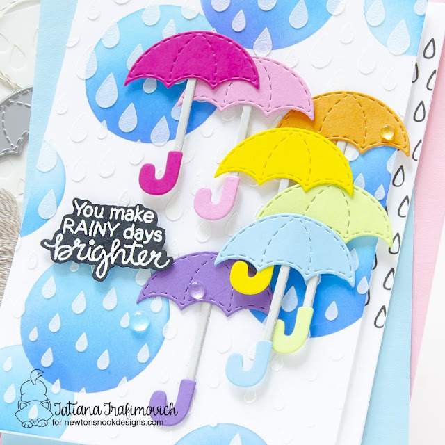 You Make Rainy Days Brighter Card by Tatiana Trafimovich | Umbrella Pals Die Set, Bokeh Stencil Set, Raindrops Stencil, and Newton's Umbrella Stamp Set by Newton's Nook Designs #newtonsnook #handmade