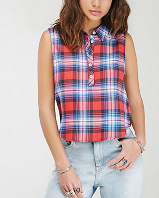 Wholesale Blue and Red Plaid Flannel Top