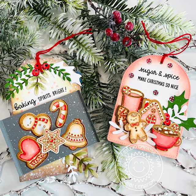 Sunny Studio Stamps: Baking Spirits Bright Holiday Tags by Bobbi Lemanski (featuring Stitched Arch Dies, Winter Greenery)