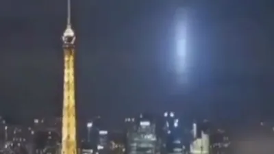 UFO sighting shoots into the atmosphere over Paris, France.
