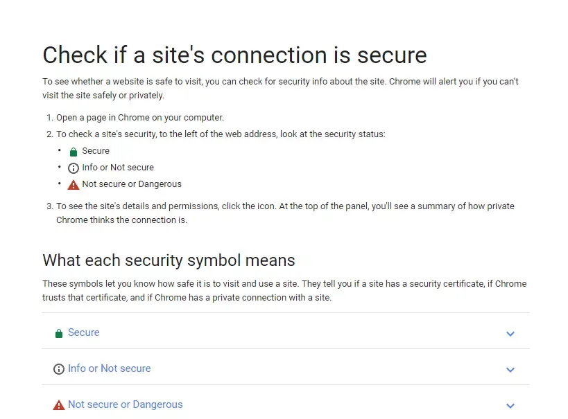 Check if a site's connection is secure