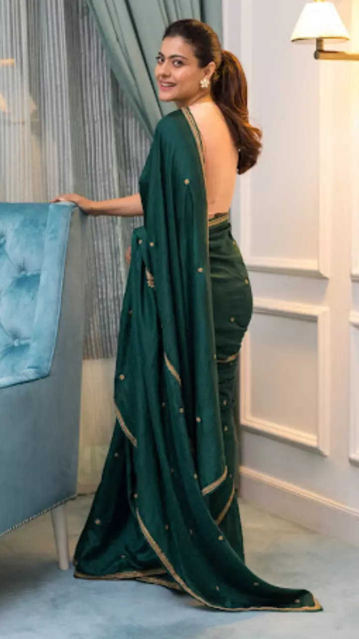 Kajol backless saree curvy bollywood actress