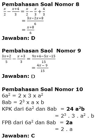 Contoh Soal Aljabar Kelas 7 Smp Plus Jawaban Dan Pembahasan