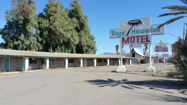 Abandoned Arne's Royal Hawaiian Motel in Baker, California