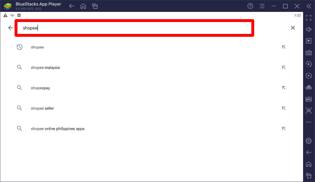 search for shopee app