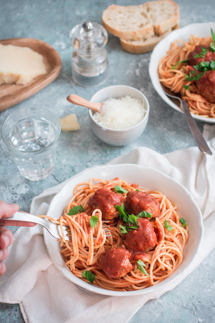 Boulettes de sanglier, spaghettis sauce tomate