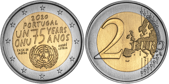 Portugal bimetallic 2 euro 2020 - 75th Anniversary of the United Nations